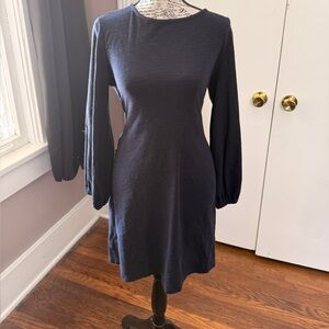 Unique Vintage Elegant Navy Long Sleeve Dress